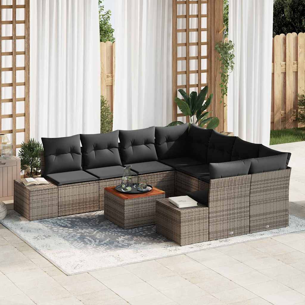Gartensofa-set mit Kissen 9 pcs Schwarz Poly-Rattan