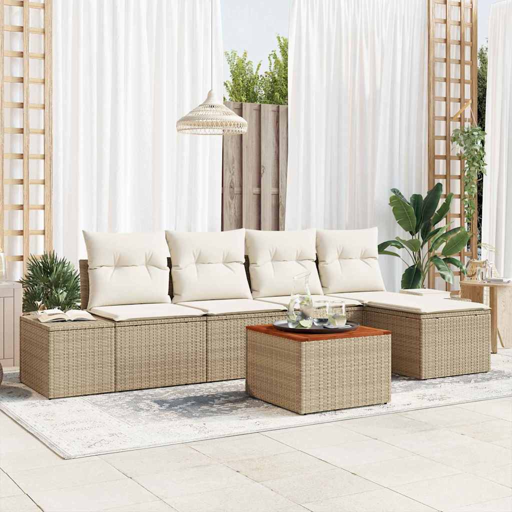 Garten-Sofa-Set mit Kissen 6 pcs Schwarz Poly Rattan