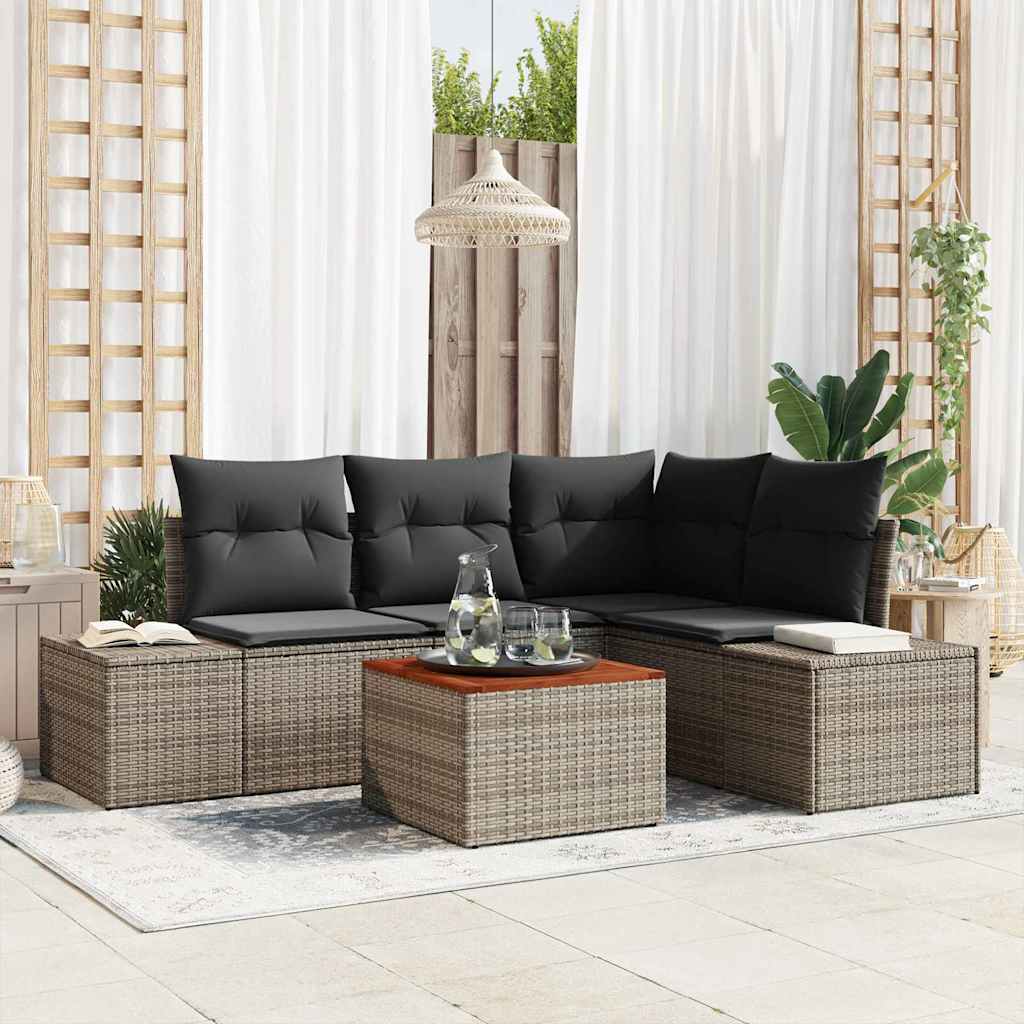 Gartensofa-set mit Kissen 5 pcs Schwarz Poly-Rattan