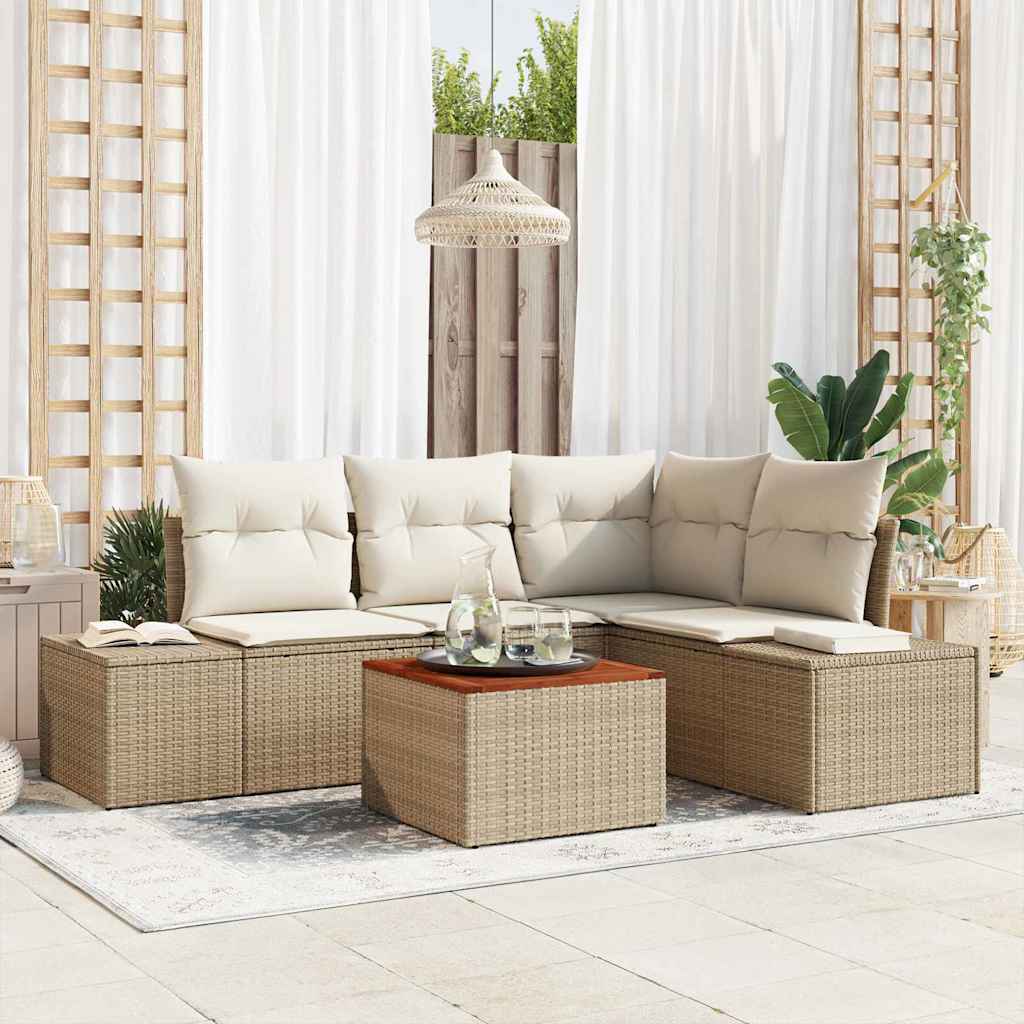 Gartensofa-set mit Kissen 5 pcs Schwarz Poly-Rattan