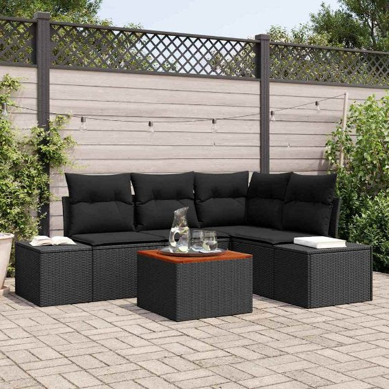Gartensofa-set mit Kissen 5 pcs Schwarz Poly-Rattan