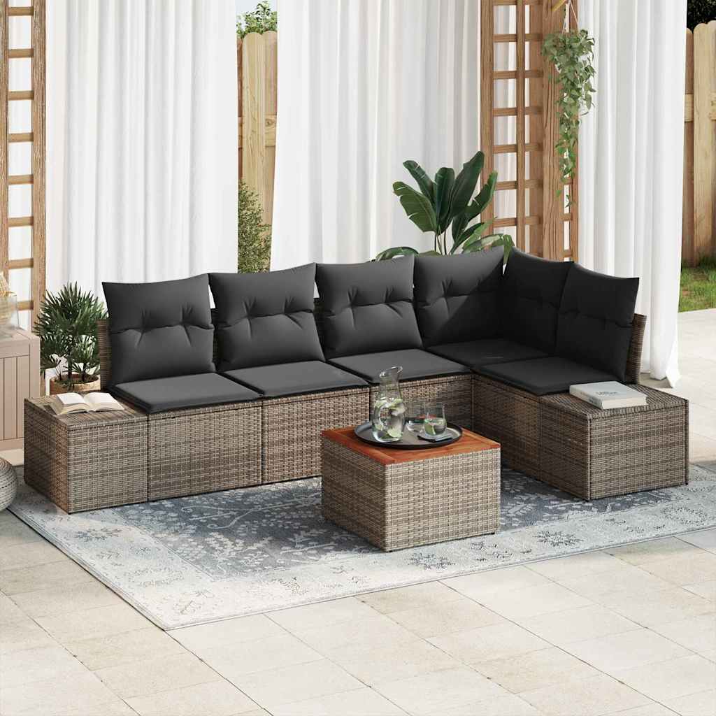 Gartensofa-set mit Kissen 6 pcs Schwarz Poly-Rattan