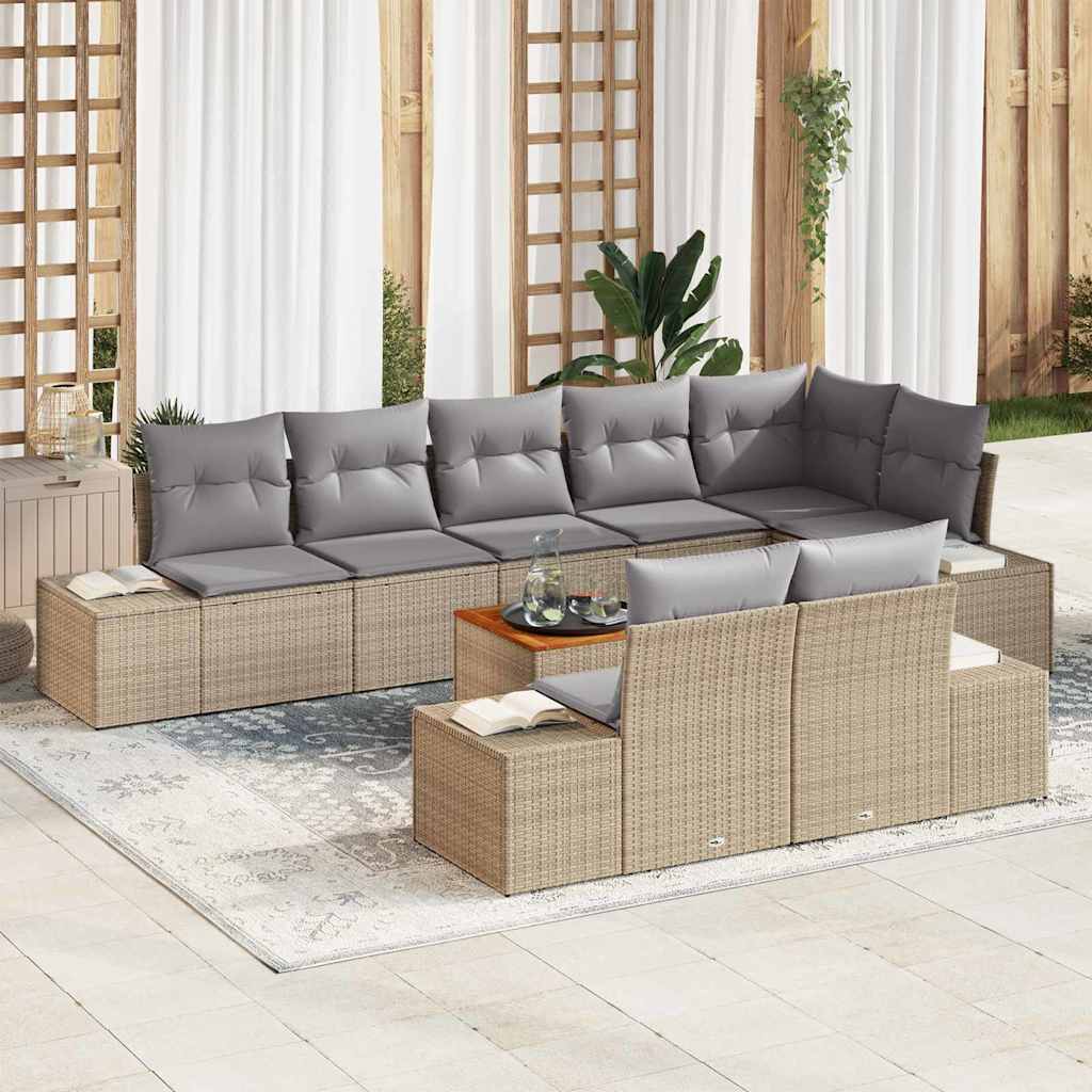 Garten-Sofa-Set mit Kissen 9 pcs Schwarz Poly Rattan