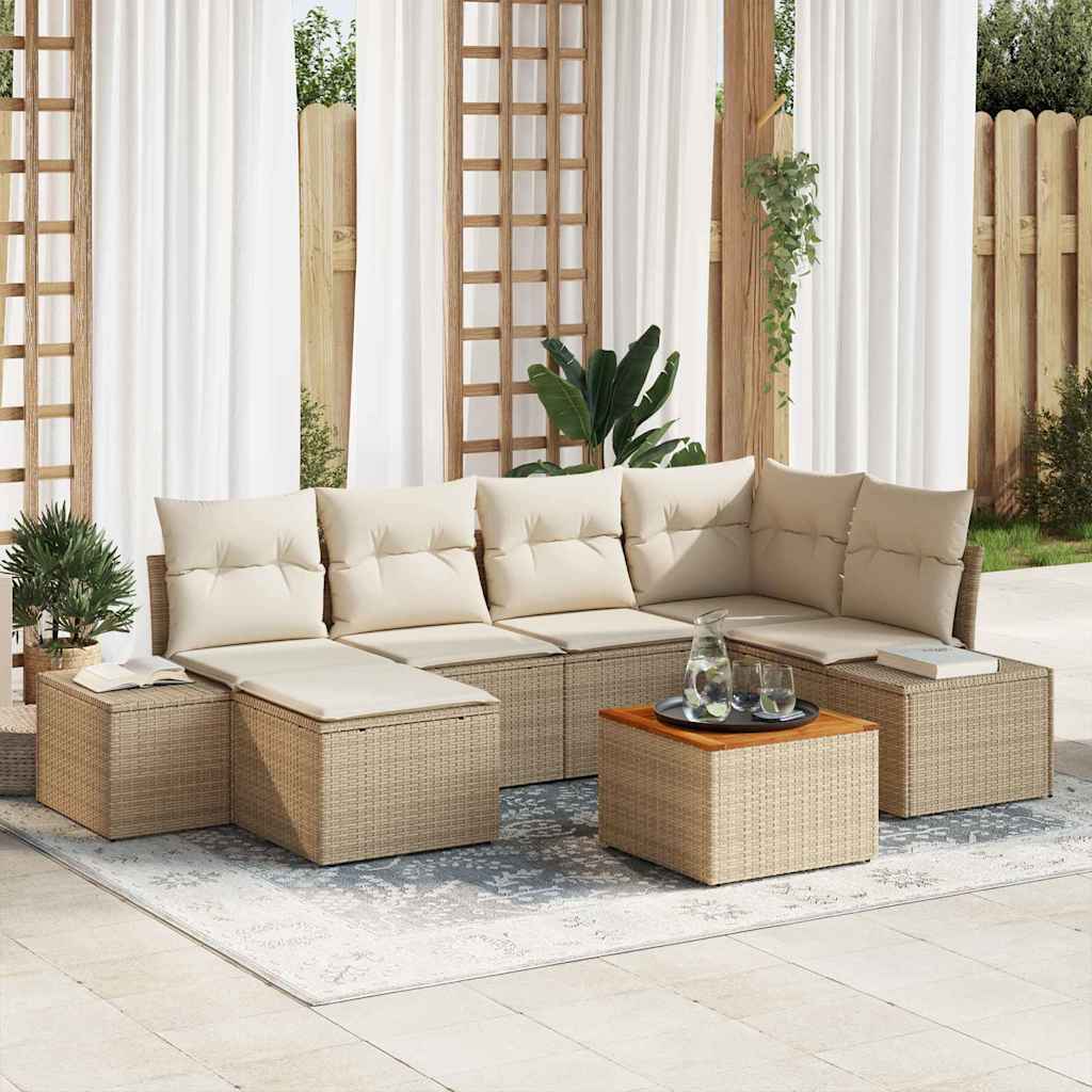 Gartensofa-set mit Kissen 7 pcs Schwarz Poly-Rattan
