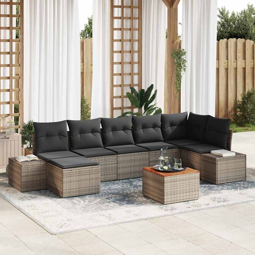 Garten-Sofa-Set mit Kissen 8 pcs Schwarz Poly Rattan