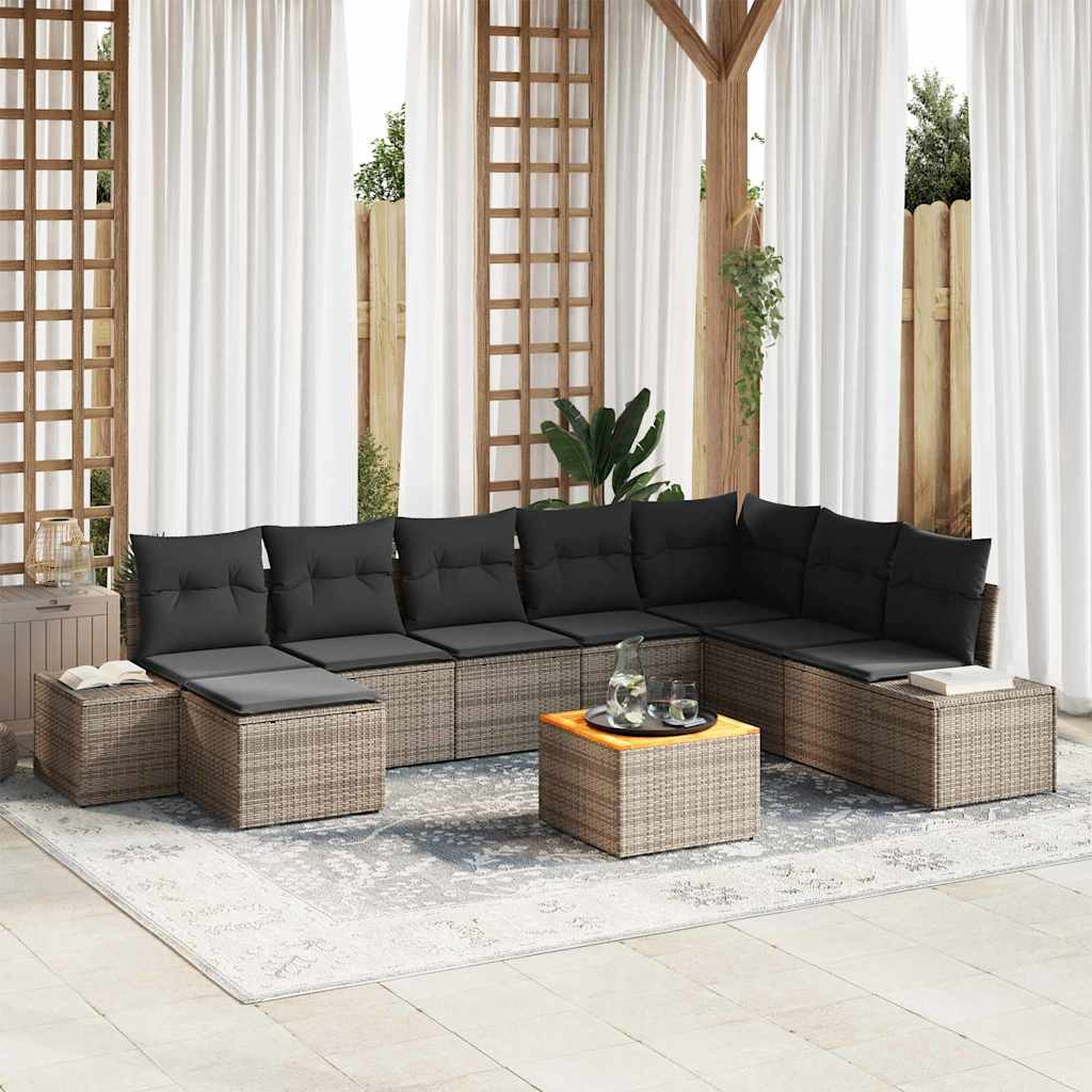 Gartensofa-set mit Kissen 9 pcs Schwarz Poly-Rattan