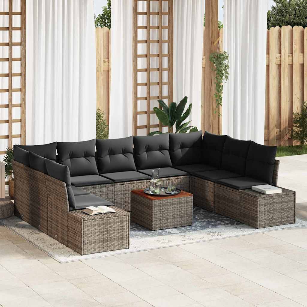 Gartensofa-set mit Kissen 10 pcs Schwarz Poly-Rattan