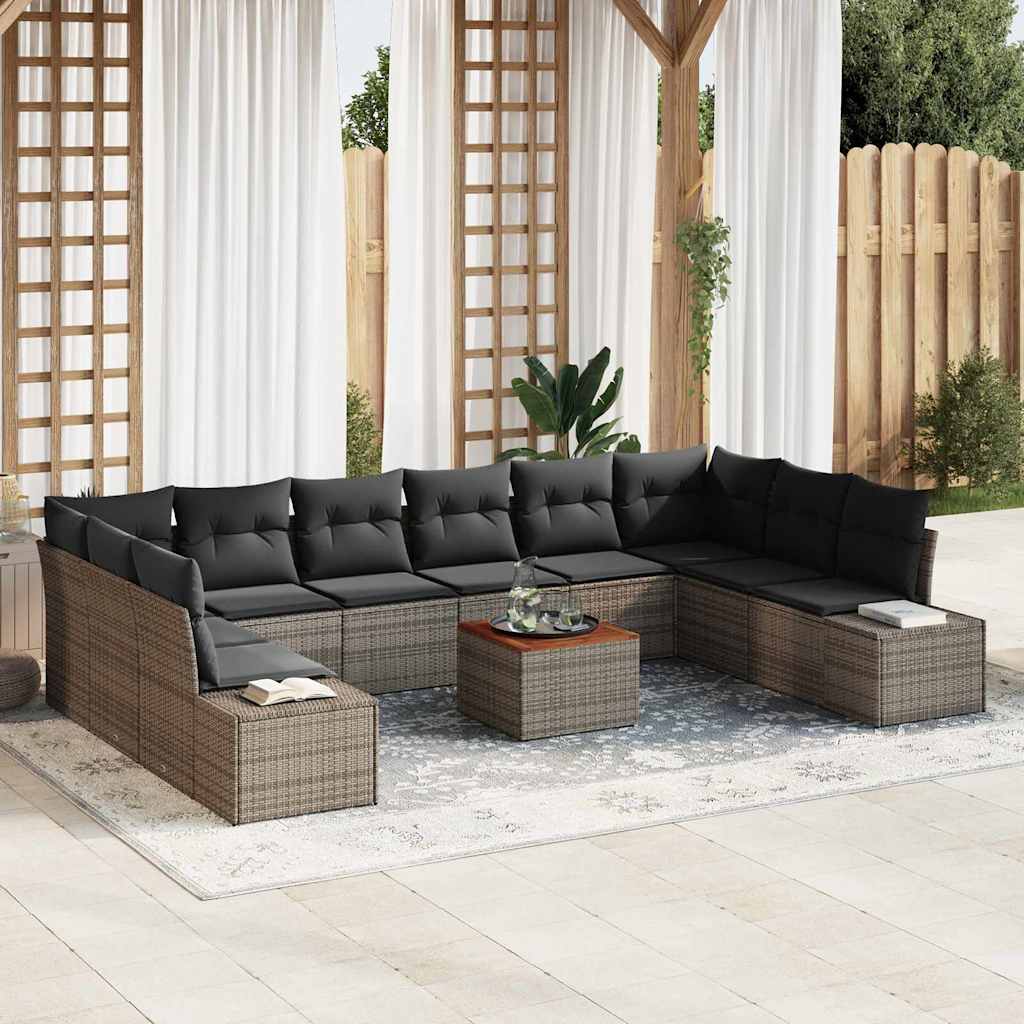 Gartensofa-set mit Kissen 11 pcs Schwarz Poly-Rattan