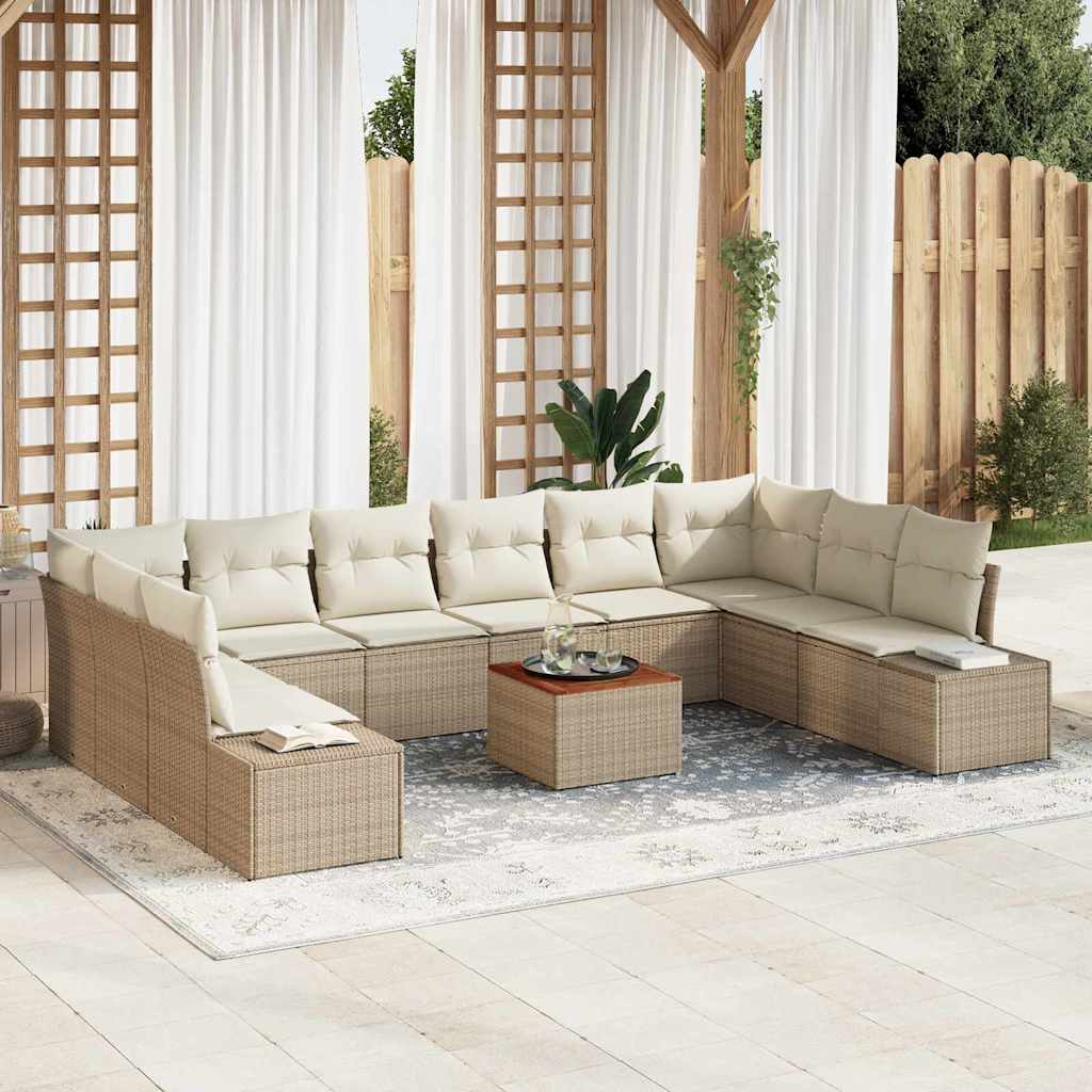 Gartensofa-set mit Kissen 11 pcs Schwarz Poly-Rattan