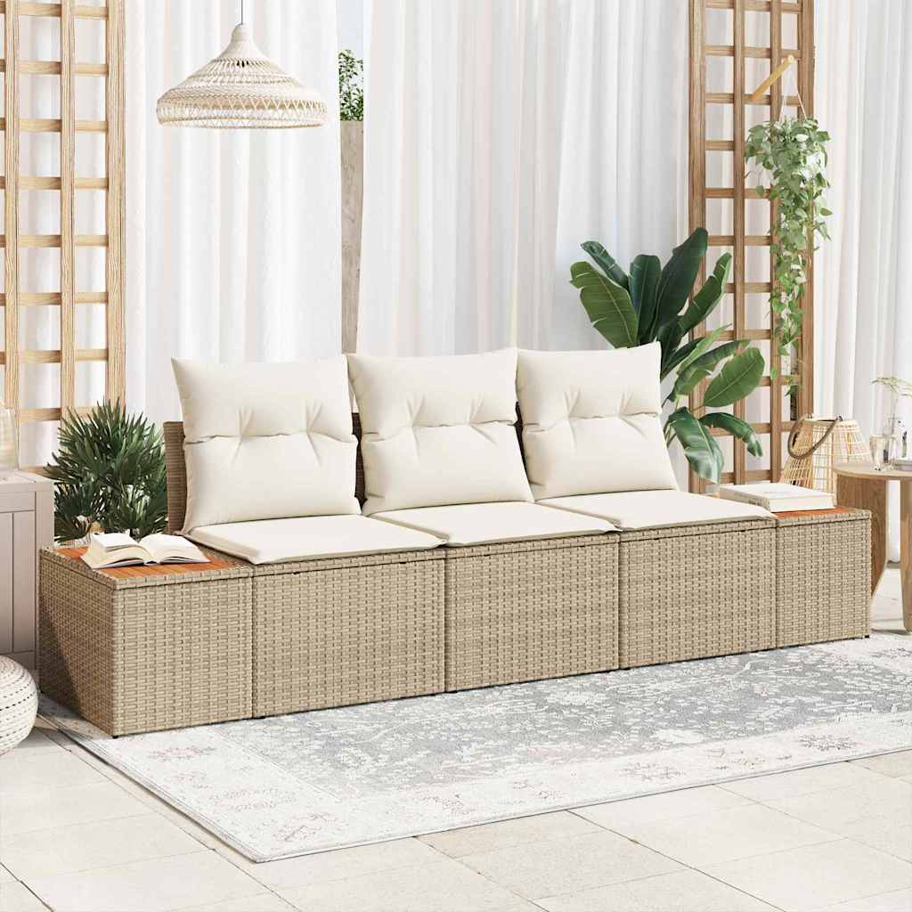 Gartensofa-set mit Kissen 3 pcs Schwarz Poly-Rattan