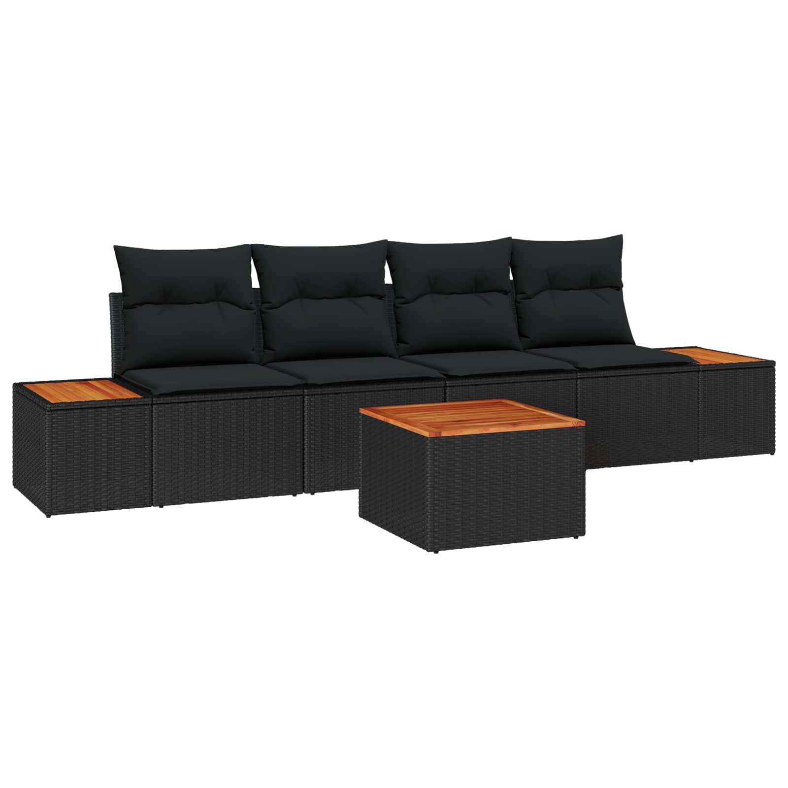 Gartensofa-set mit Kissen 5 pcs Schwarz Poly Rattan