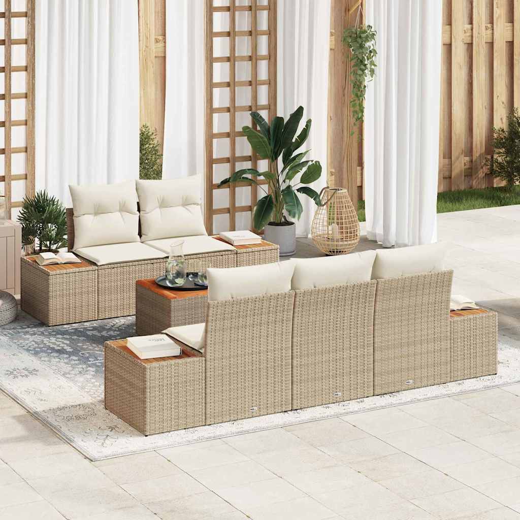Gartensofa-set mit Kissen 6 pcs Schwarz Poly Rattan