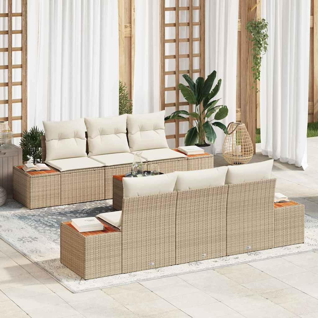 Garten-Sofa-Set mit Kissen 7 pcs Schwarz Poly Rattan