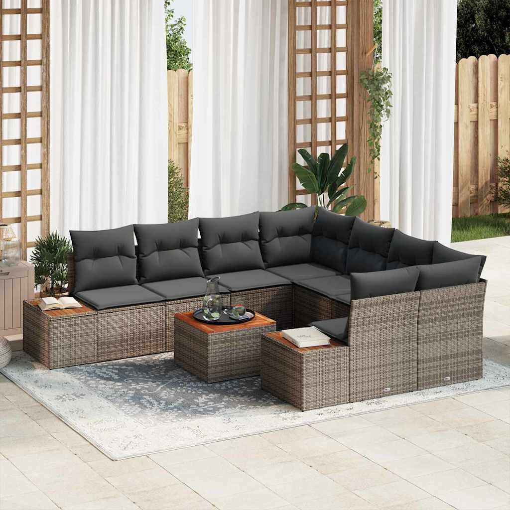 Gartensofa-set mit Kissen 9 pcs Schwarz Poly Rattan