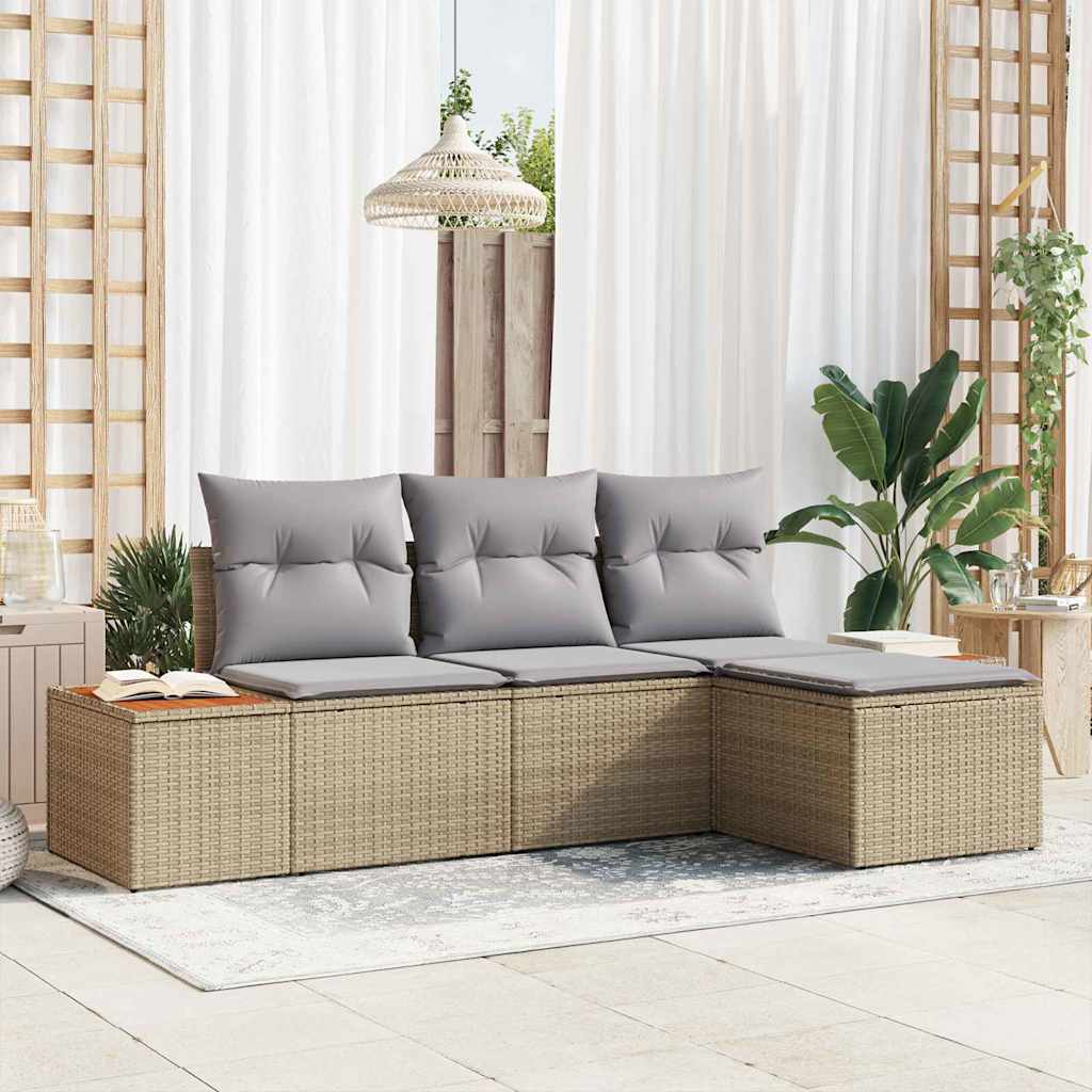 Gartensofa-set mit Kissen mit Kissen 4 pcs Schwarz Poly-Rattan