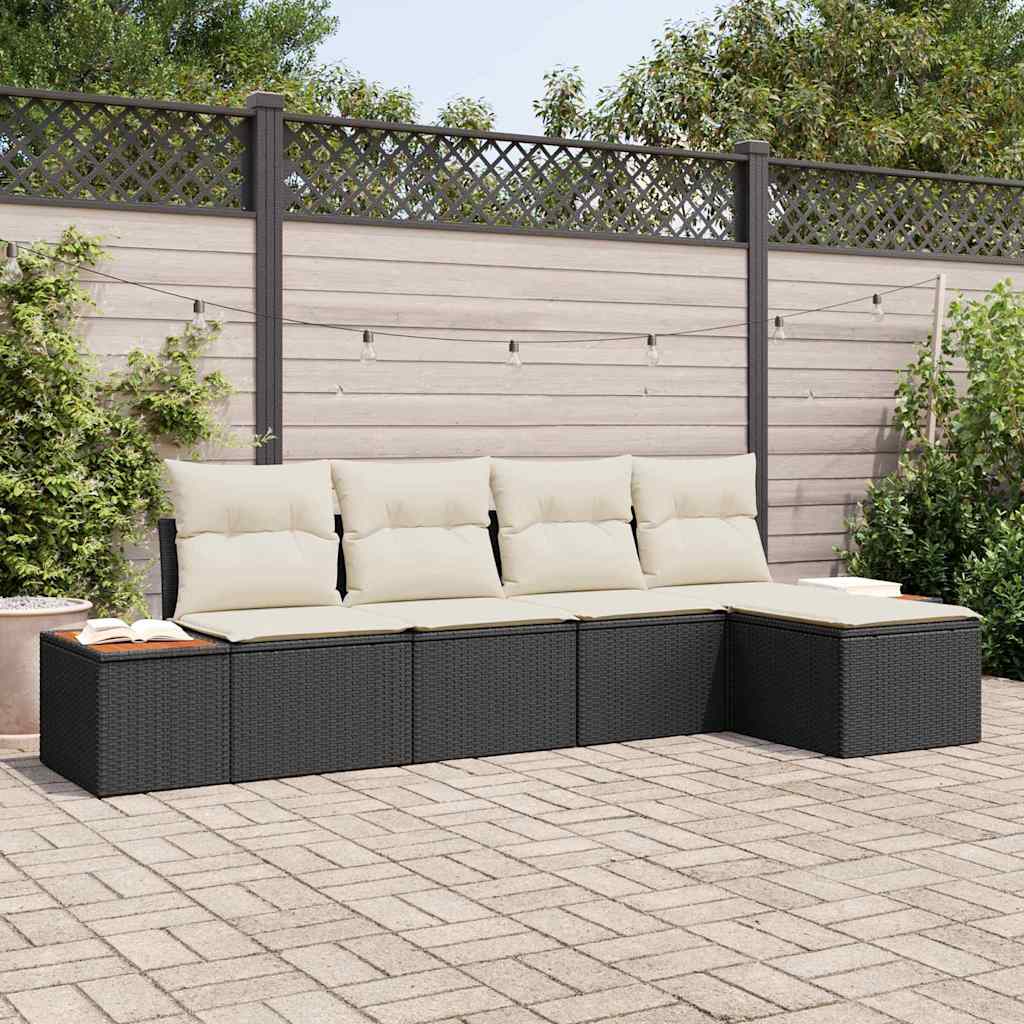 Gartensofa-set mit Kissen 5 pcs Schwarz Poly Rattan