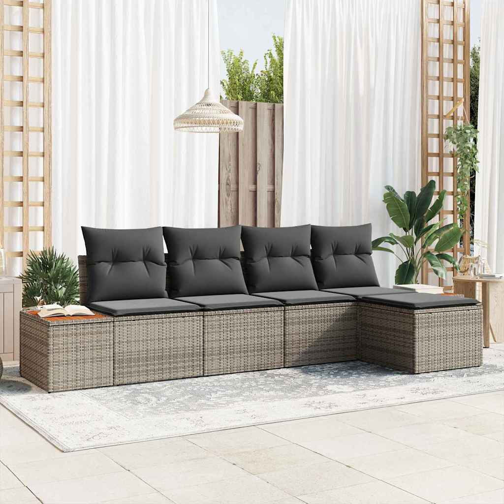 Gartensofa-set mit Kissen 5 pcs Schwarz Poly Rattan