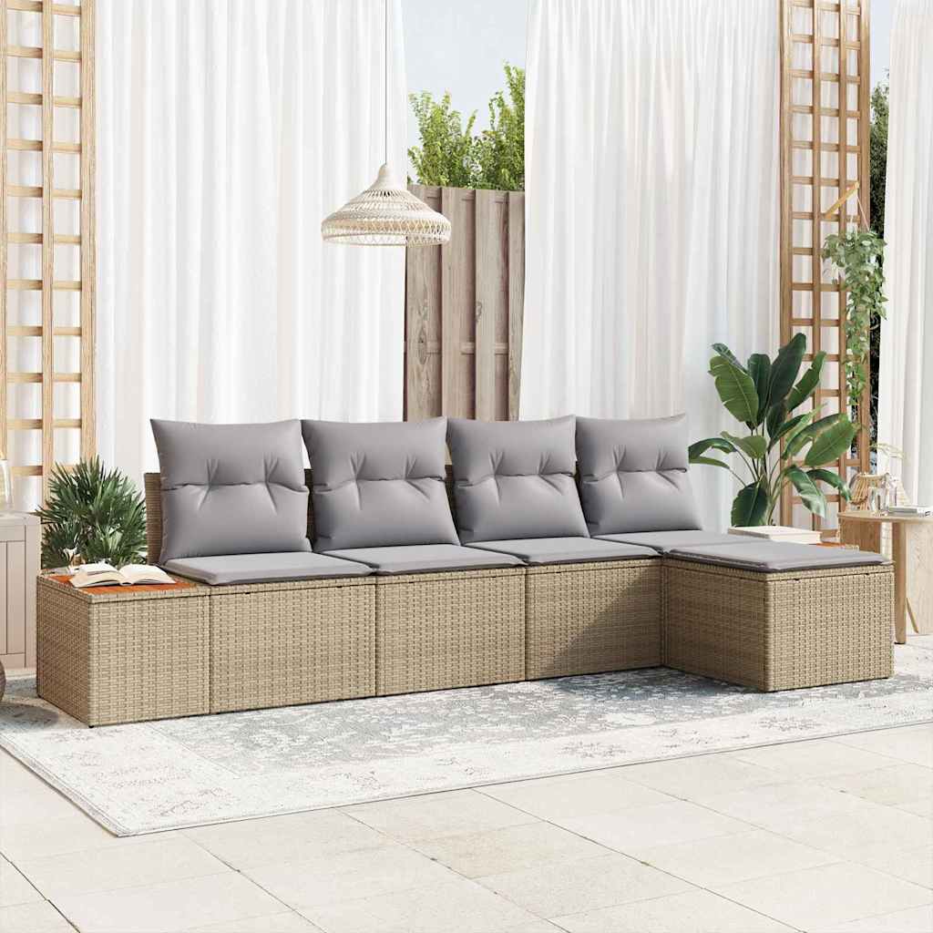 Gartensofa-set mit Kissen 5 pcs Schwarz Poly Rattan