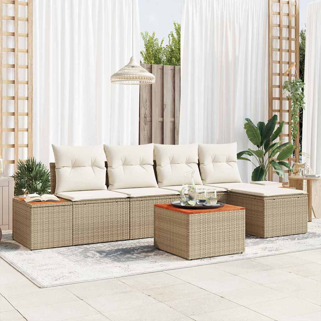 Gartensofa-set mit Kissen 5 pcs Schwarz Poly Rattan
