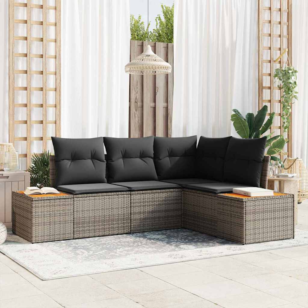 Gartensofa-set mit Kissen 5 pcs Schwarz Poly Rattan