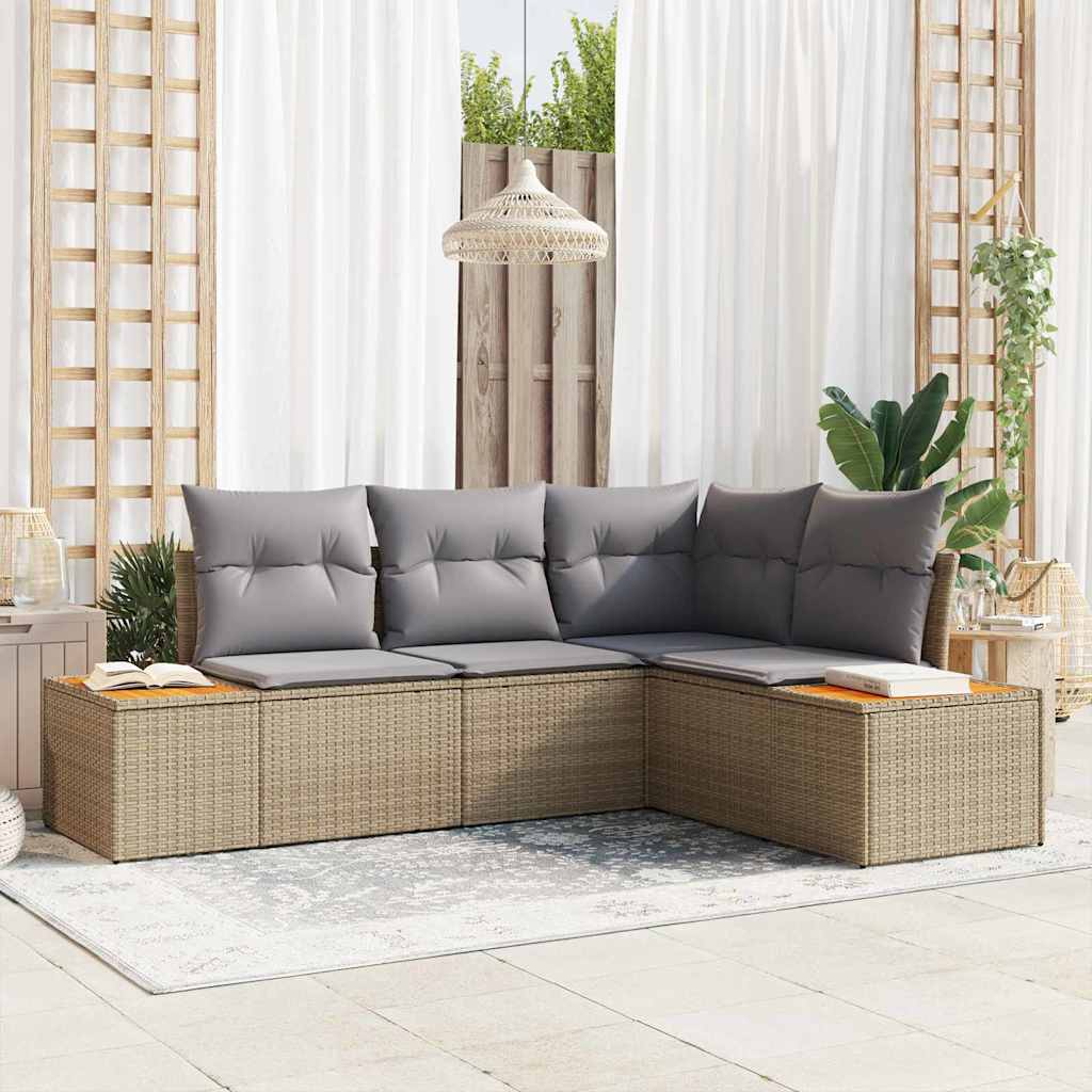 Gartensofa-set mit Kissen 5 pcs Schwarz Poly Rattan