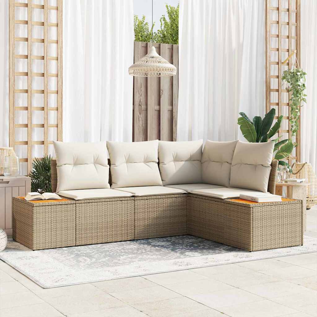 Gartensofa-set mit Kissen 5 pcs Schwarz Poly Rattan