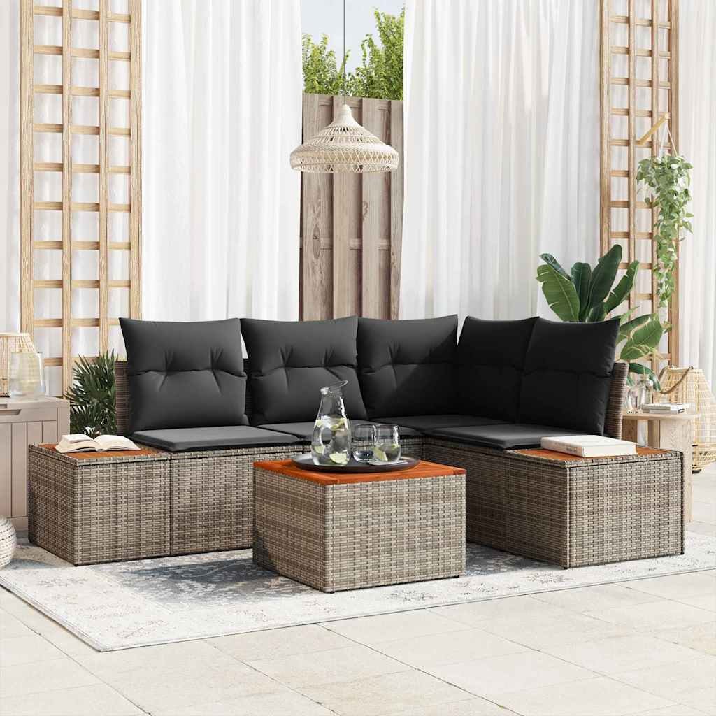 Gartensofa-set mit Kissen 5 pcs Schwarz Poly Rattan