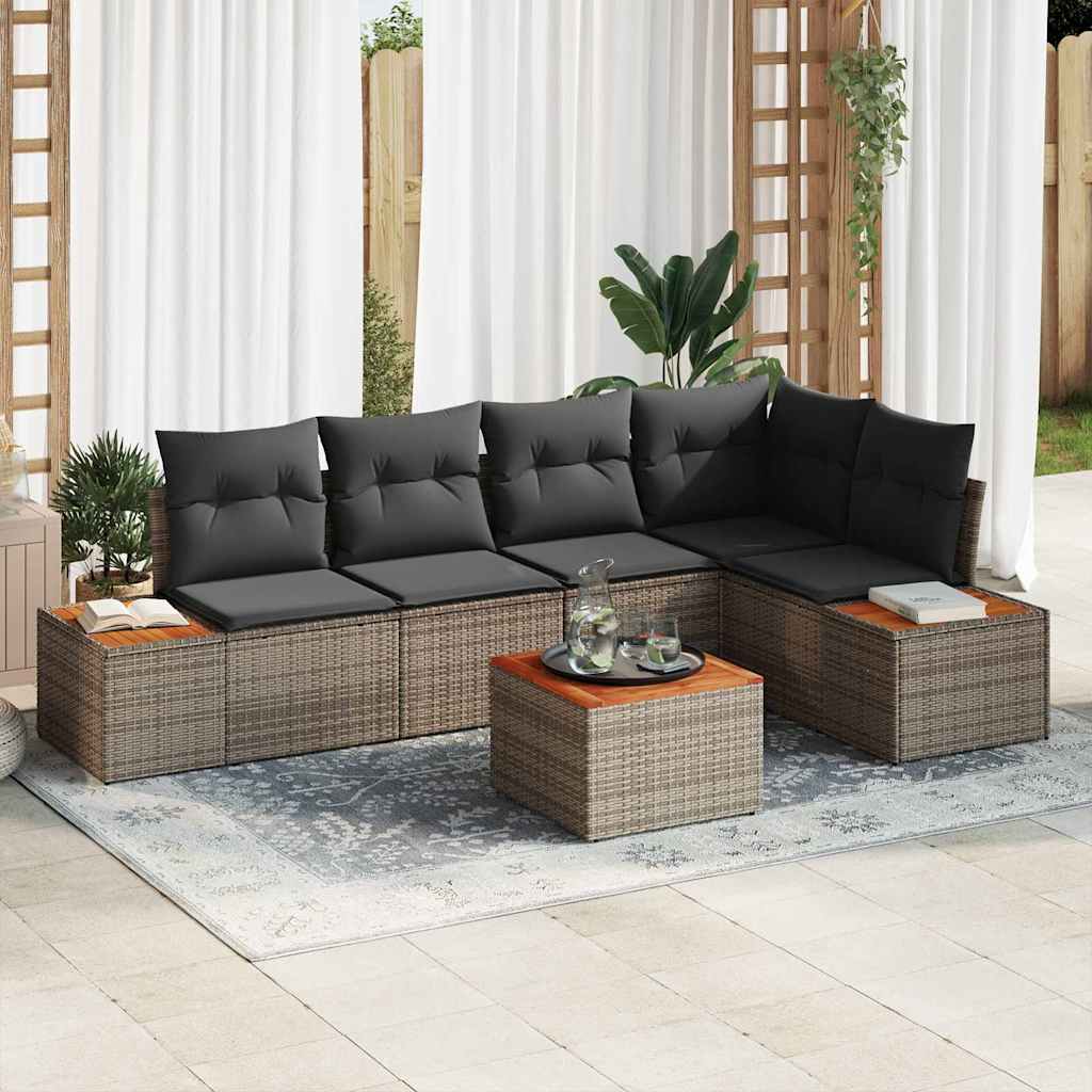 Gartensofa-set mit Kissen 5 pcs Schwarz Poly Rattan
