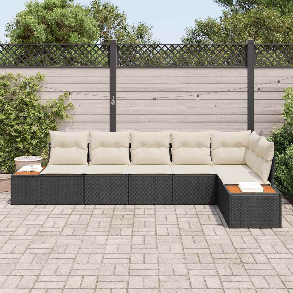 Gartensofa-set mit Kissen 6 pcs Schwarz Poly-Rattan