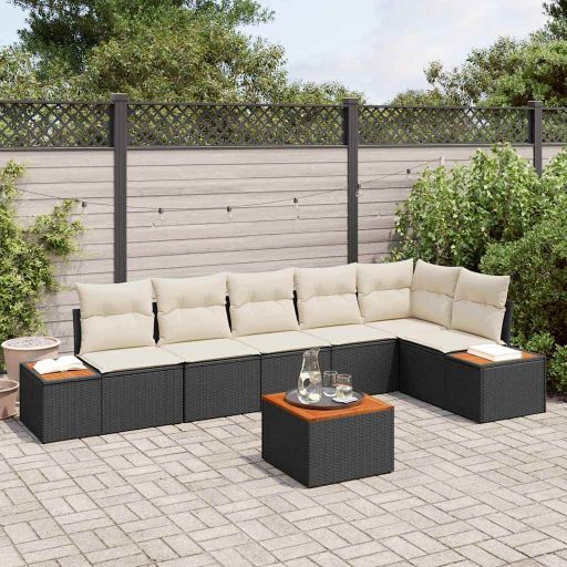 Gartensofa-set mit Kissen 6 pcs Schwarz Poly-Rattan