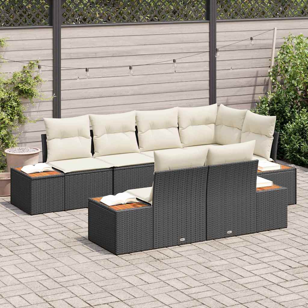 Gartensofa-set mit Kissen 7 pcs Schwarz Poly-Rattan