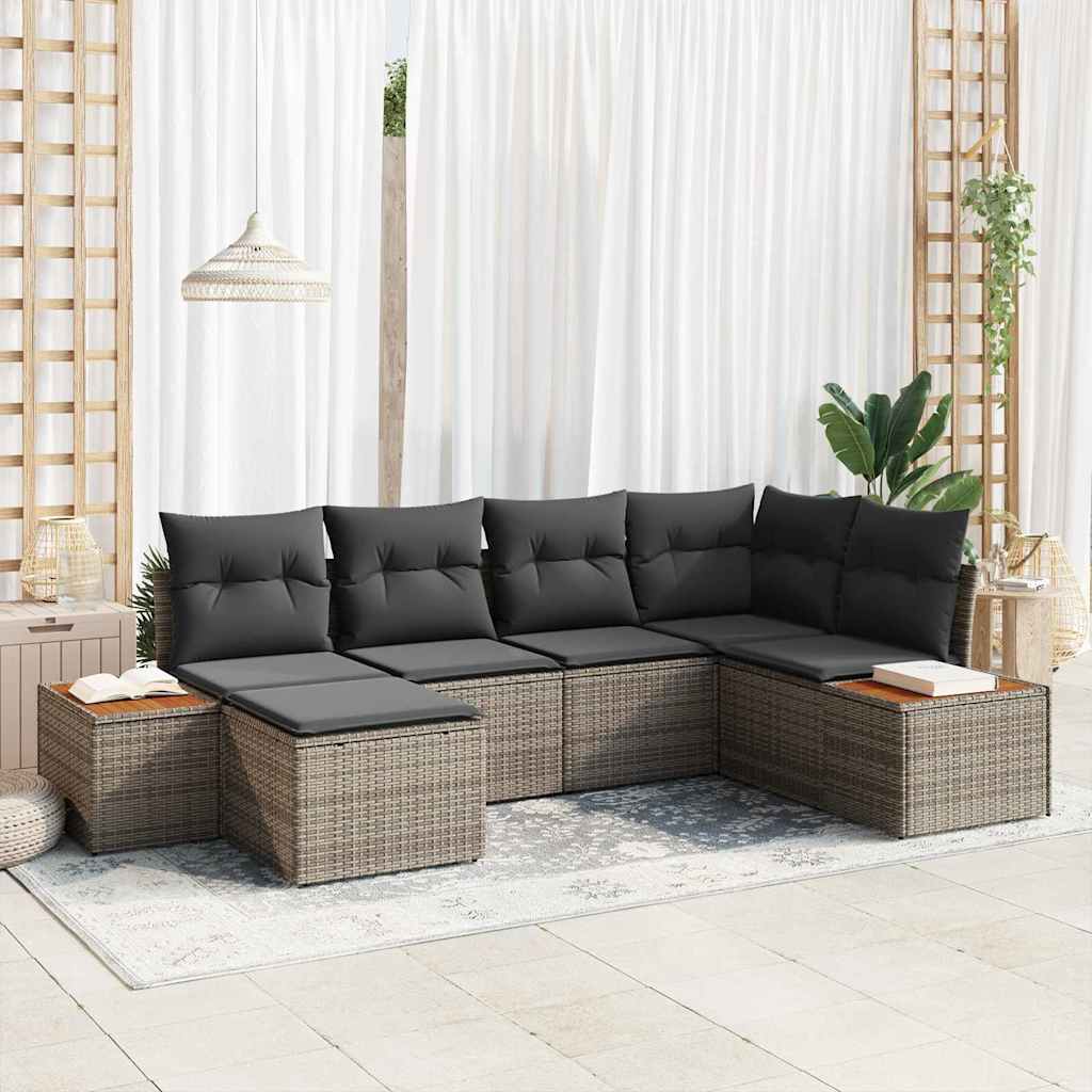 Gartensofa-set mit Kissen 6 pcs Schwarz Poly-Rattan