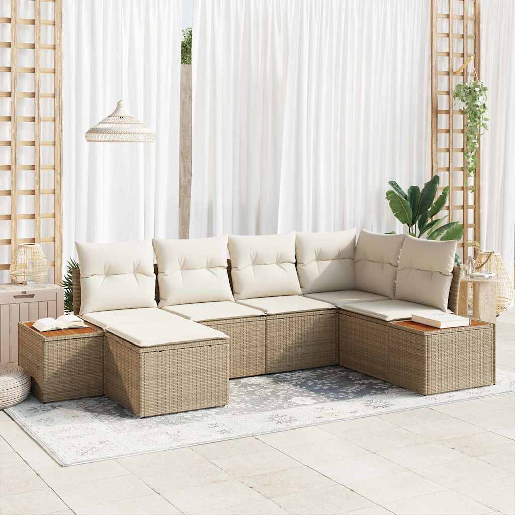 Gartensofa-set mit Kissen 6 pcs Schwarz Poly-Rattan