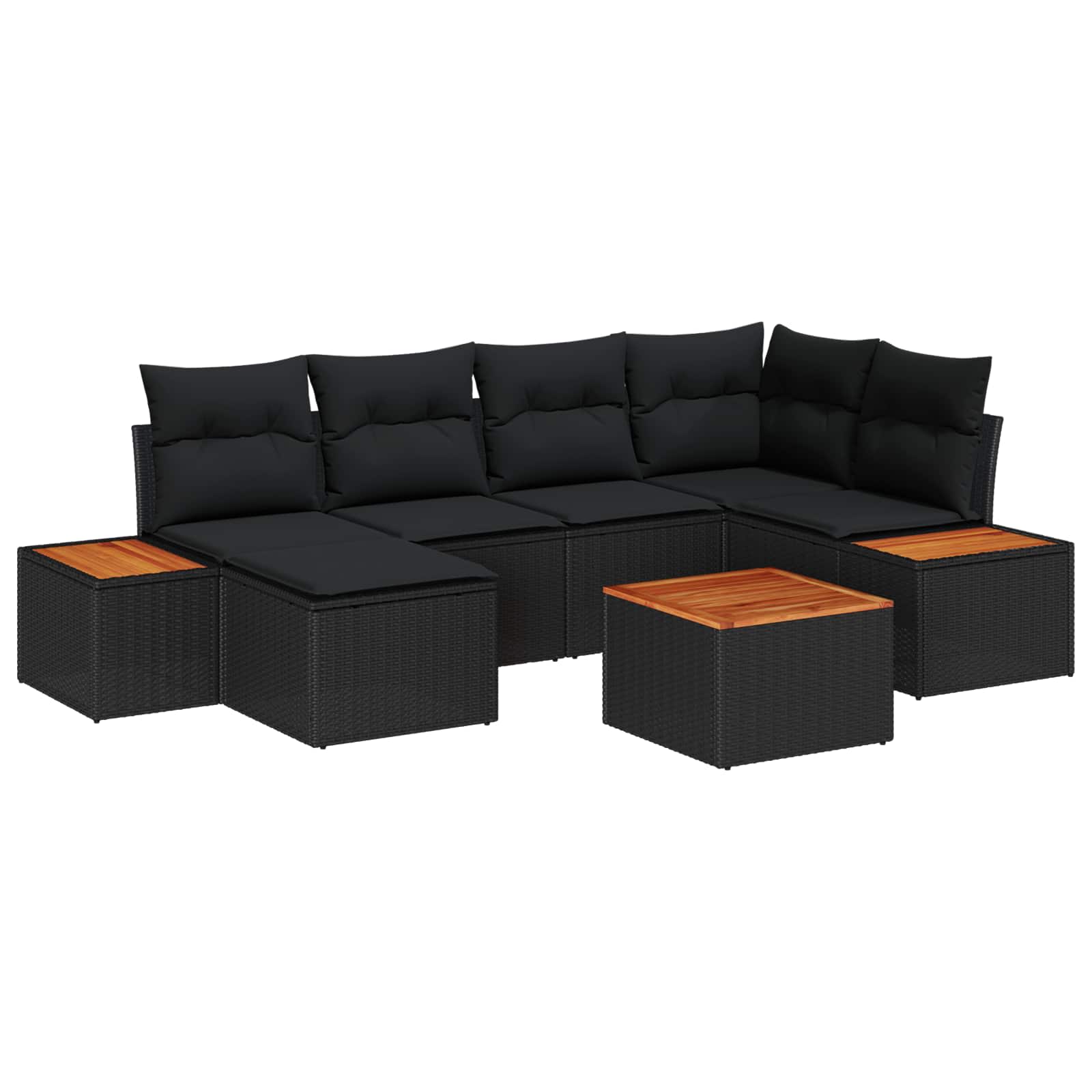 Gartensofa-set mit Kissen 6 pcs Schwarz Poly-Rattan