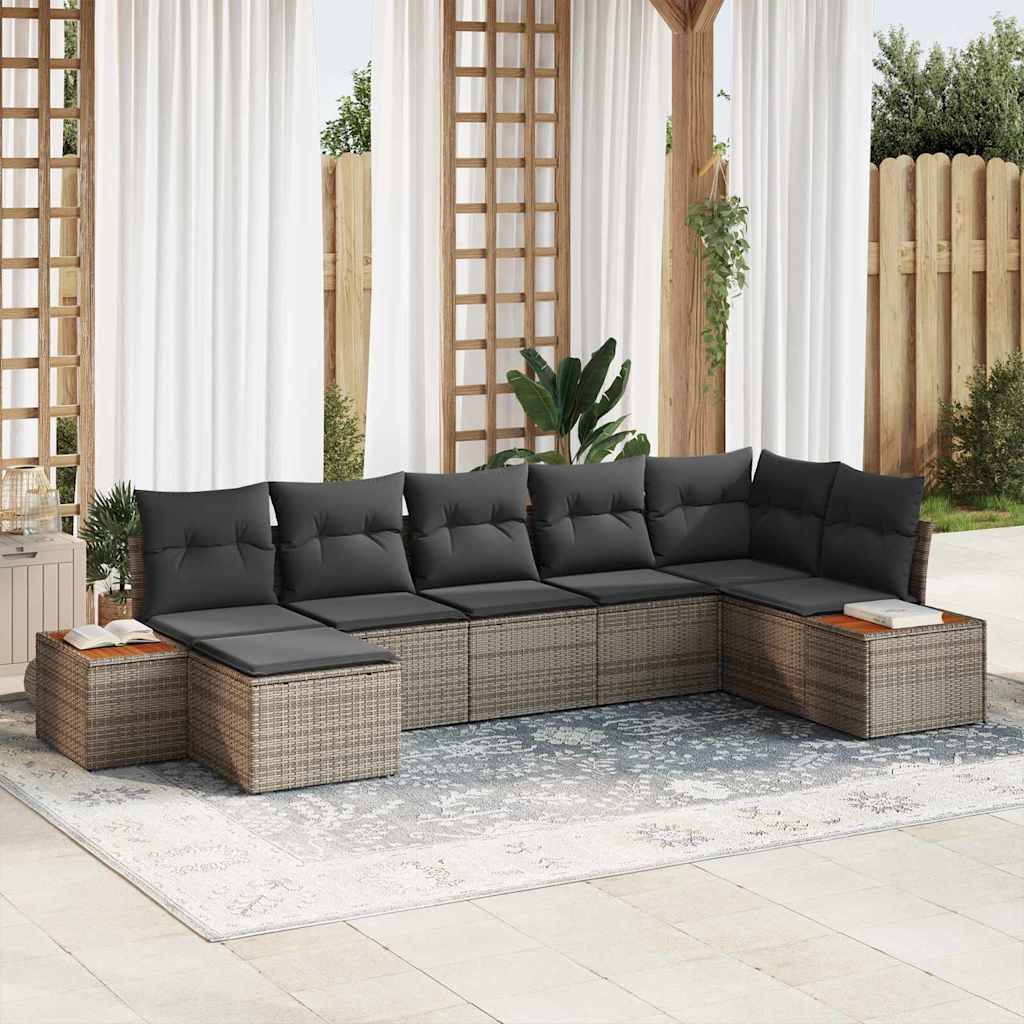 Gartensofa-set mit Kissen 7 pcs Schwarz Poly-Rattan