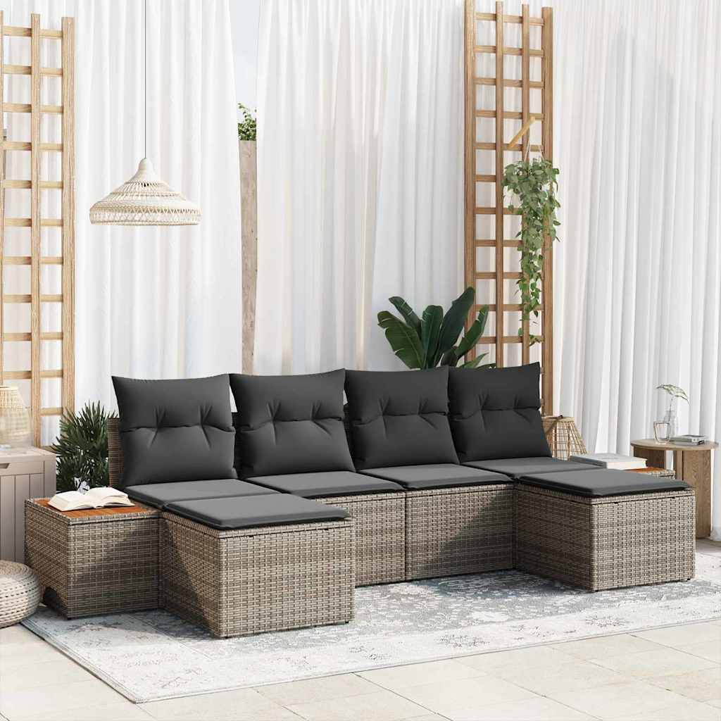 Gartensofa-set mit Kissen 6 pcs Schwarz Poly-Rattan