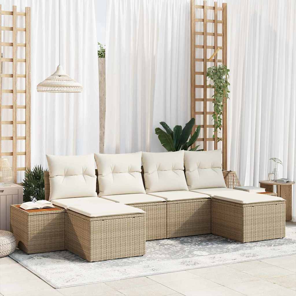 Gartensofa-set mit Kissen 6 pcs Schwarz Poly-Rattan