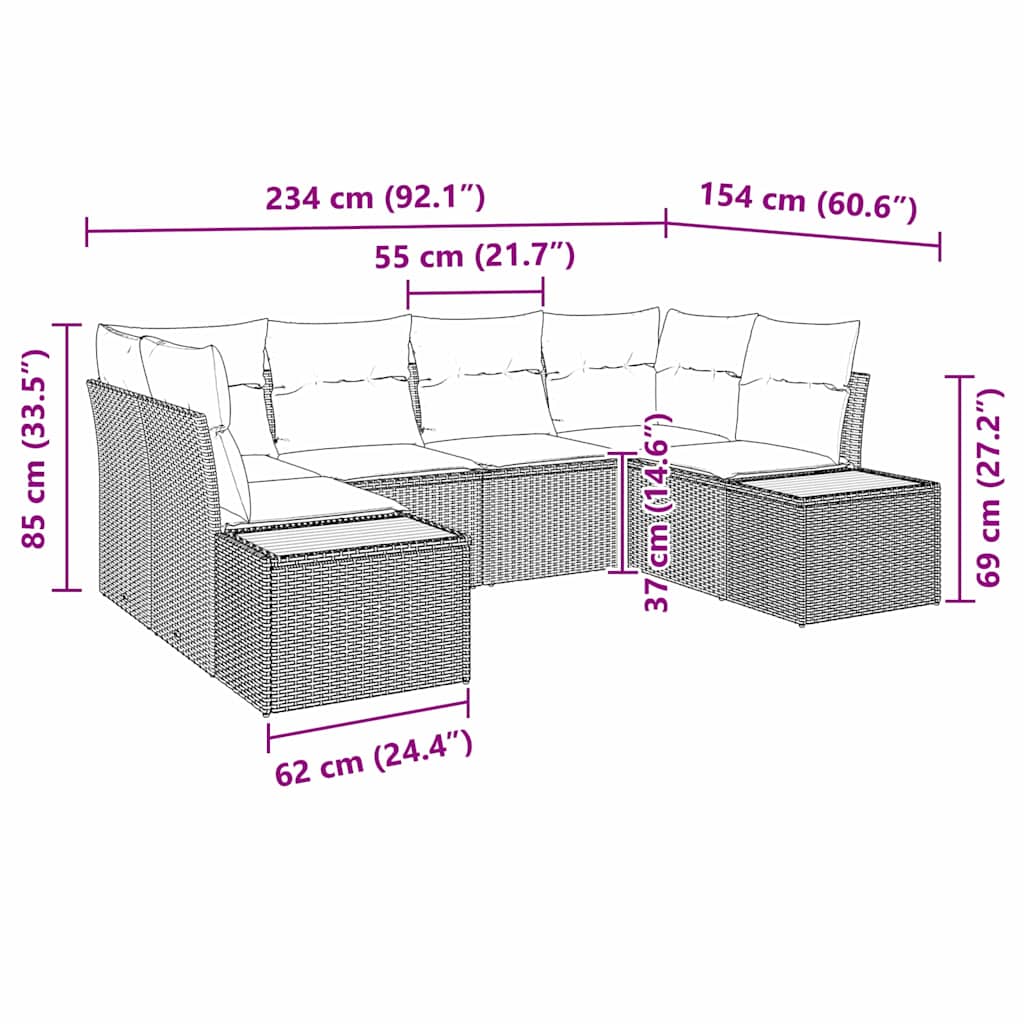 Gartensofa-set mit Kissen 6 pcs Schwarz Poly-Rattan