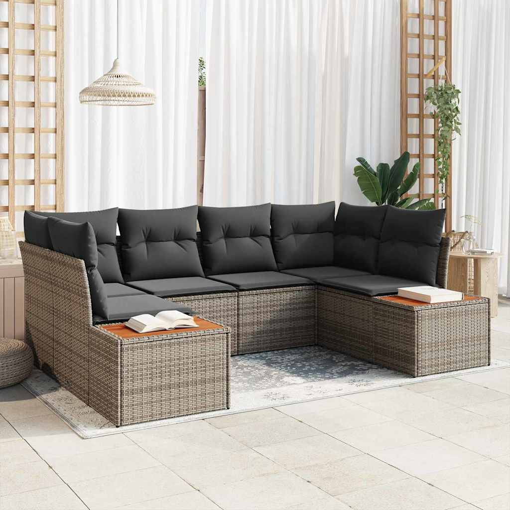 Gartensofa-set mit Kissen 6 pcs Schwarz Poly-Rattan