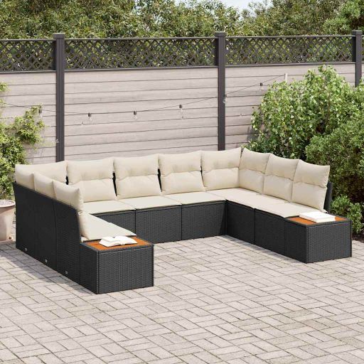 Gartensofa-set mit Kissen 9 pcs Schwarz Poly Rattan