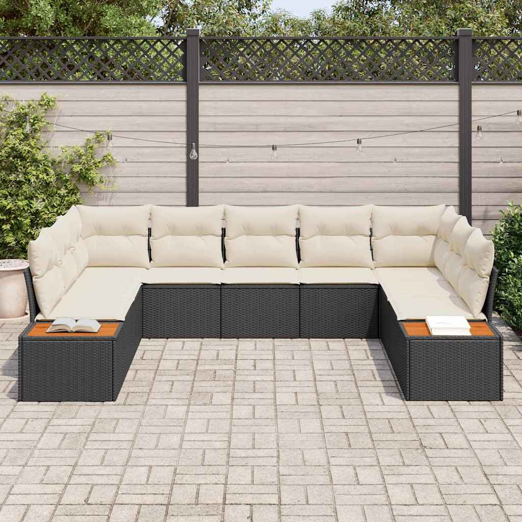 Gartensofa-set mit Kissen 9 pcs Schwarz Poly Rattan