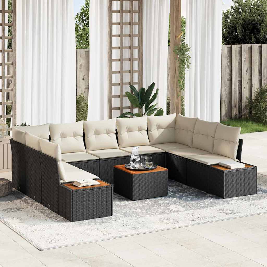 Gartensofa-set mit Kissen 9 pcs Schwarz Poly Rattan