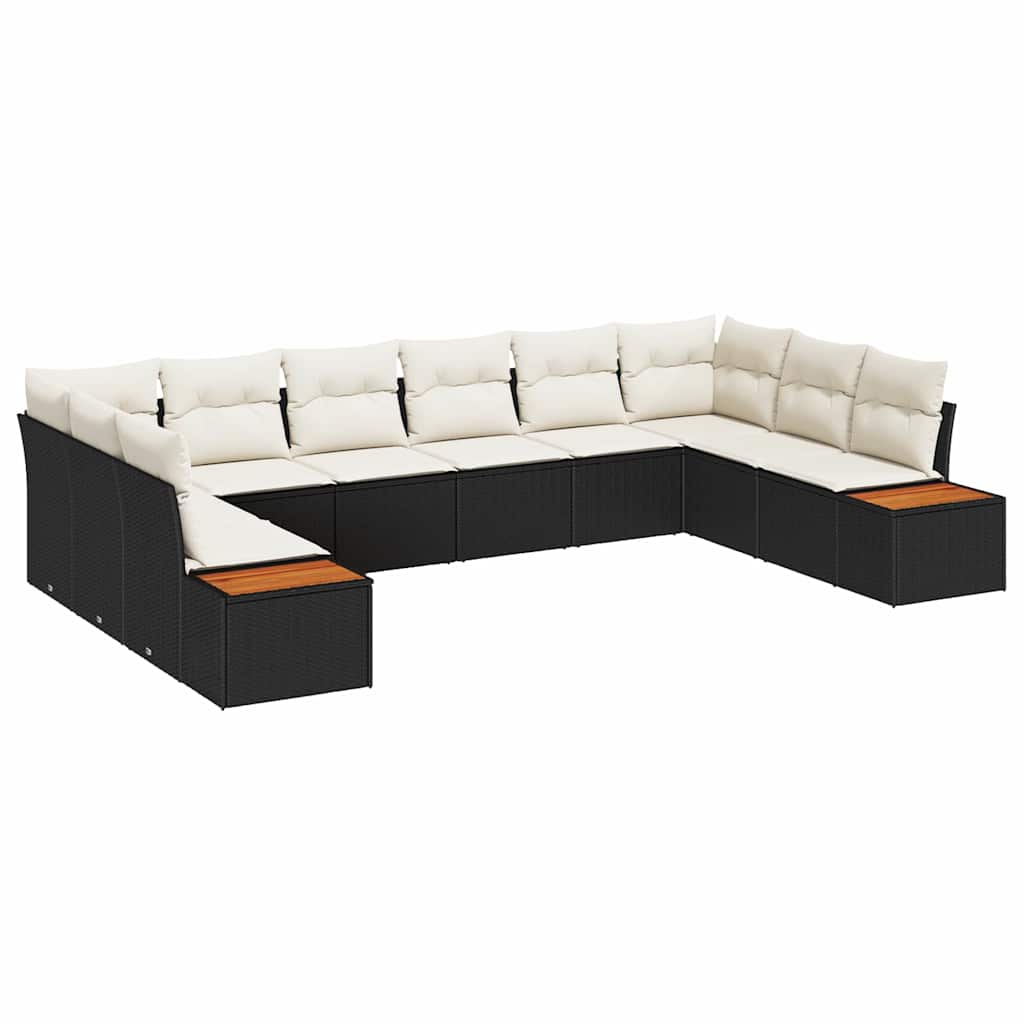 Gartensofa-set mit Kissen 10 pcs Schwarz Poly Rattan