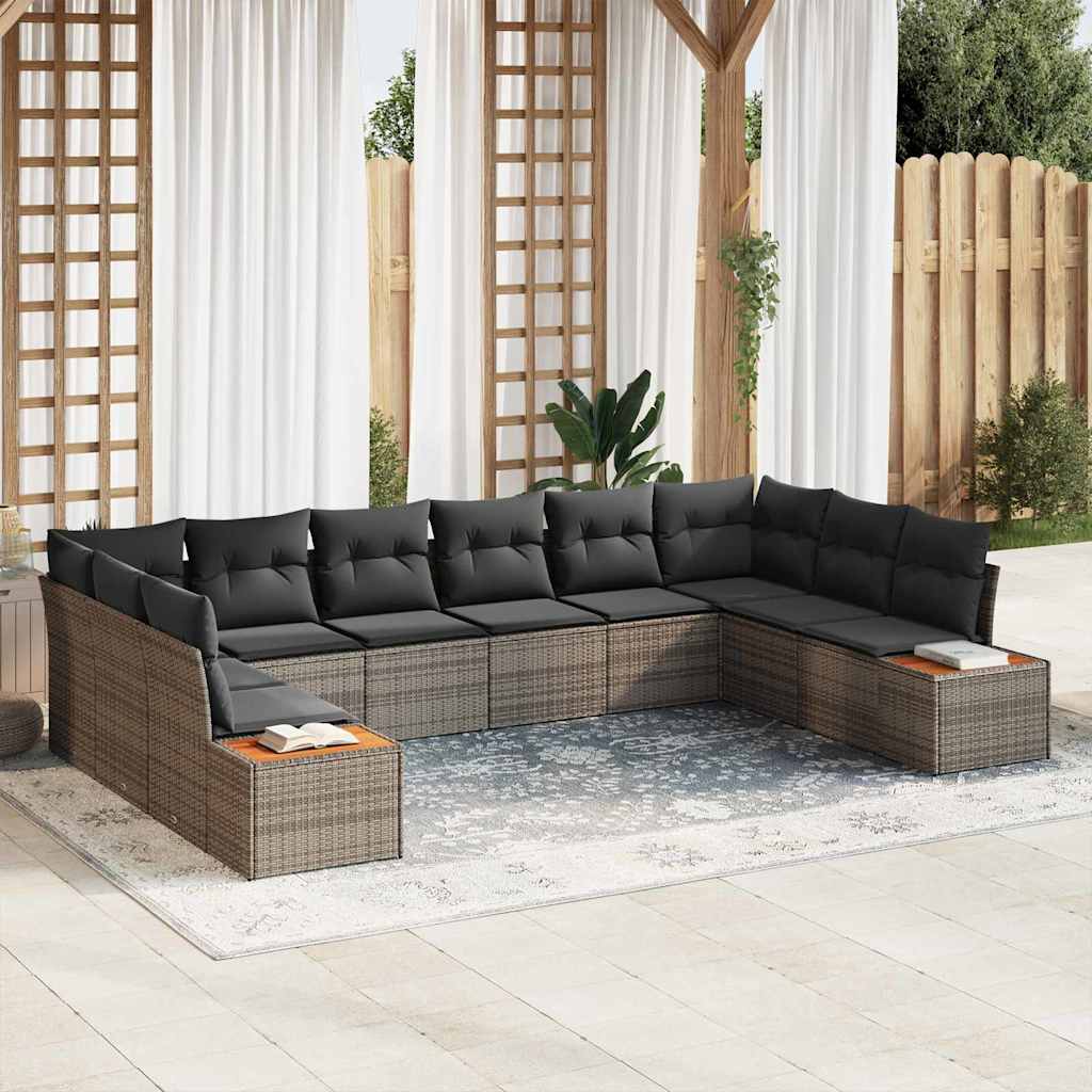 Gartensofa-set mit Kissen 10 pcs Schwarz Poly Rattan