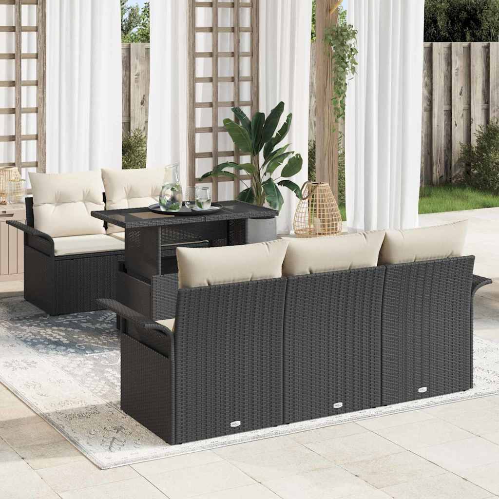 Gartensofa-set mit Kissen 6 pcs Schwarz Poly-Rattan