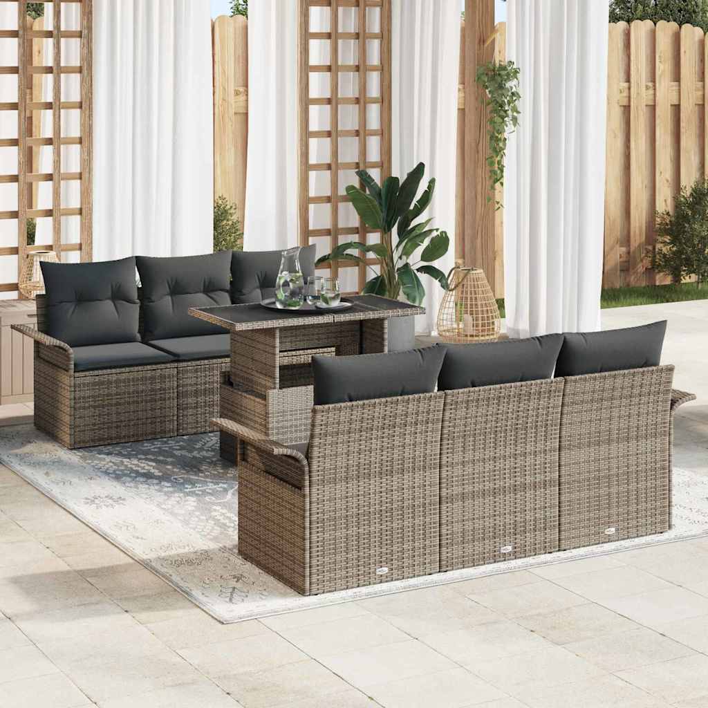Gartensofa-set mit Kissen 7 pcs Schwarz Poly-Rattan
