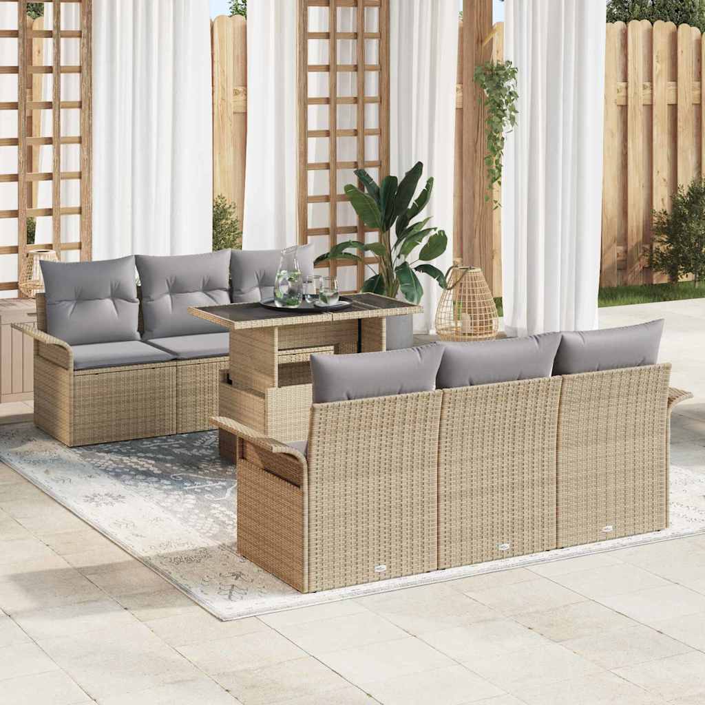 Gartensofa-set mit Kissen 7 pcs Schwarz Poly-Rattan