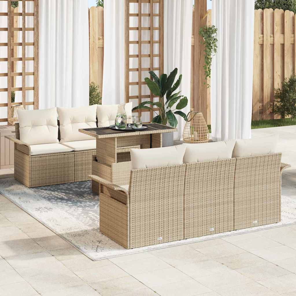 Gartensofa-set mit Kissen 7 pcs Schwarz Poly-Rattan