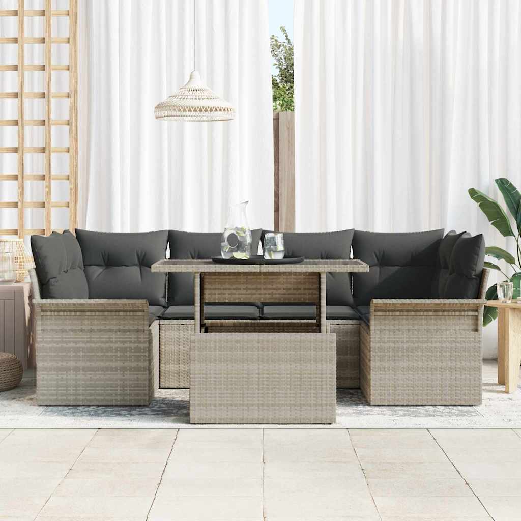 Garten-Sofa-Set mit Kissen 7 pcs Schwarz Poly Rattan