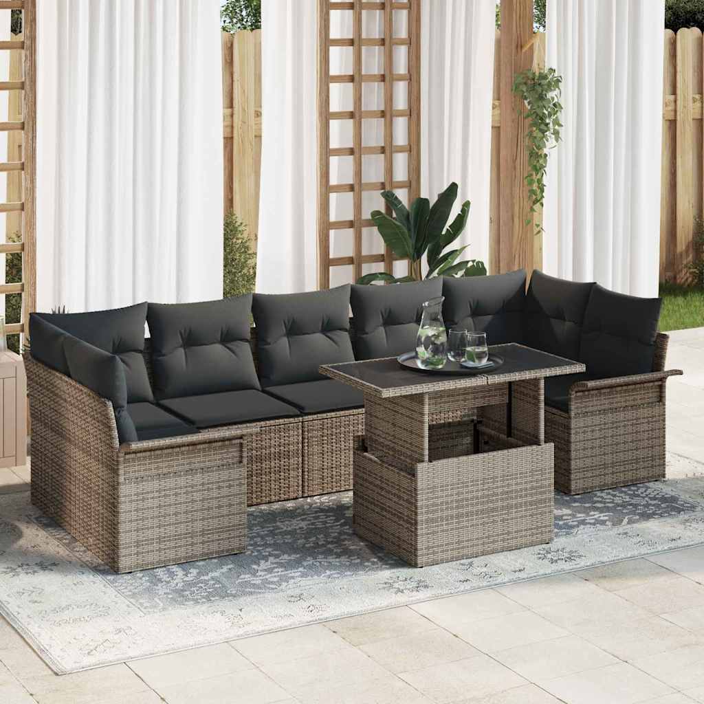 Garten-Sofa-Set mit Kissen 8 pcs Schwarz Poly Rattan